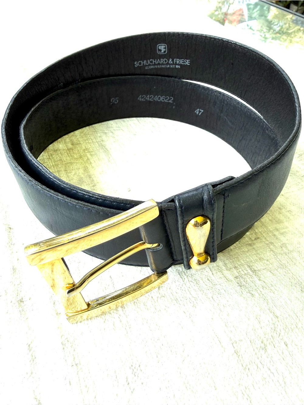 Men's Schuchard & Friese Leather Belt with Gold Buckle